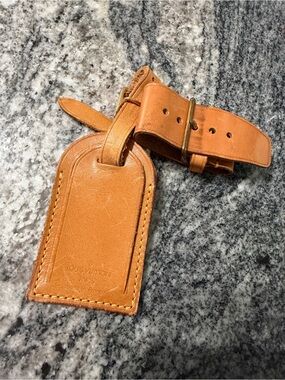 Louis Vuitton Cognac Leather Luggage Tag with Strap
